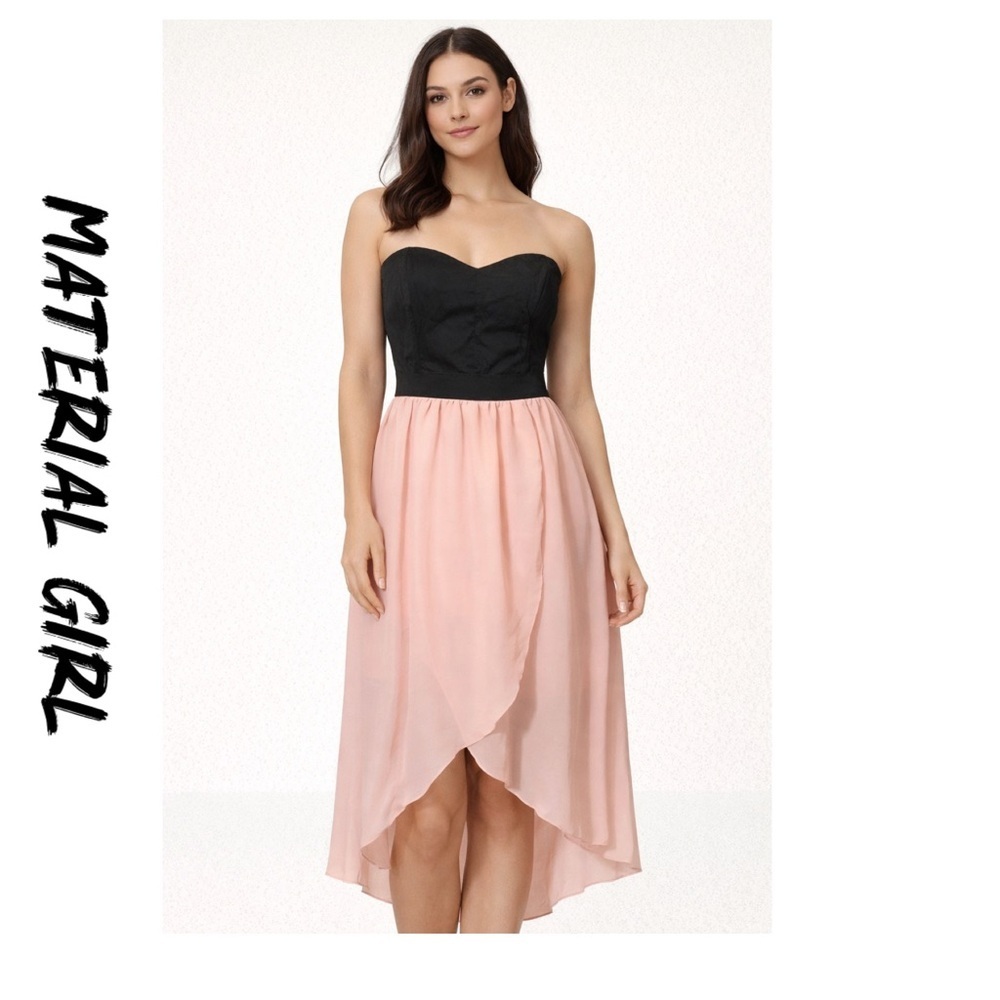 material Girl lite pink black strapless dress
